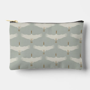 Dusty Blue Neutral Birds Cranes Art Deco Pattern  Accessory Pouch