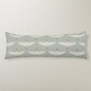 Dusty Blue Neutral Birds Cranes Art Deco Pattern  Body Cushion
