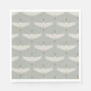 Dusty Blue Neutral Birds Cranes Art Deco Pattern  Napkin