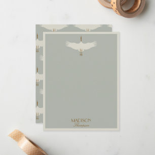 Dusty Blue Neutral Birds Swans Art Deco Monogram Card