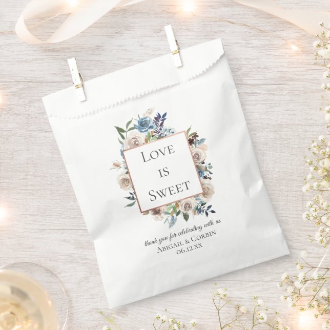 Dusty Blue Neutral Floral Wedding Favour Bag (Clipped)