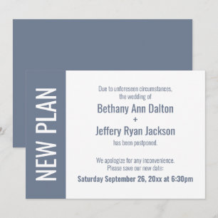 Dusty Blue New Plan, Postponed Wedding Card