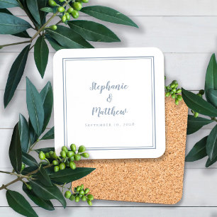 Dusty Blue Newlywed Wedding Modern Minimalist Coaster
