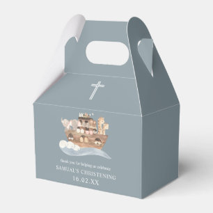 Dusty Blue Noah's Ark Christening Gable Favour Box