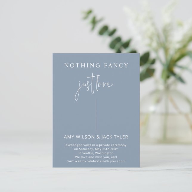 Dusty Blue Nothing Fancy Just Love Wedding  Postcard (Standing Front)