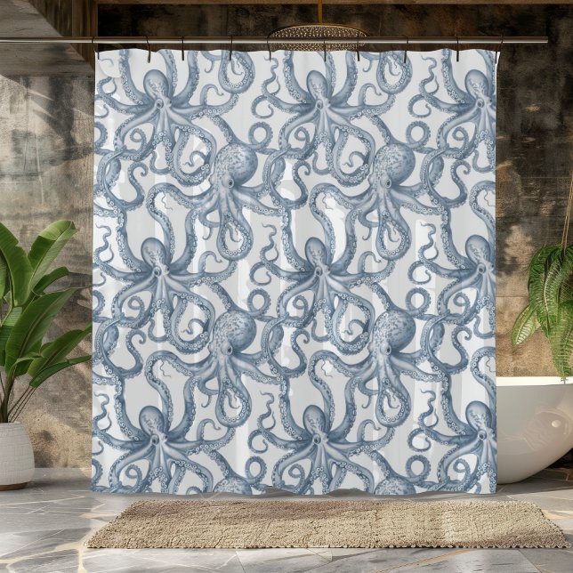Dusty Blue Octopus Design Shower Curtain (Creator Uploaded)