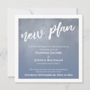 Dusty Blue Ombre Postponed Wedding New Plan Card