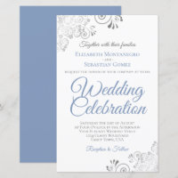 Dusty Blue on White BUDGET Wedding Invite Large