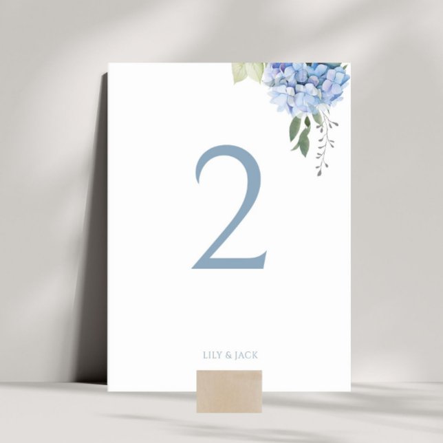Dusty Blue on White Hydrangea Wedding Table Number (Creator Uploaded)