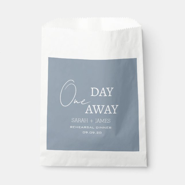 Dusty Blue One Day Away Rehearsal Dinner Wedding  Favour Bag (Front)