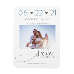 Dusty Blue One Photo Minimalist  Save the Date Magnet