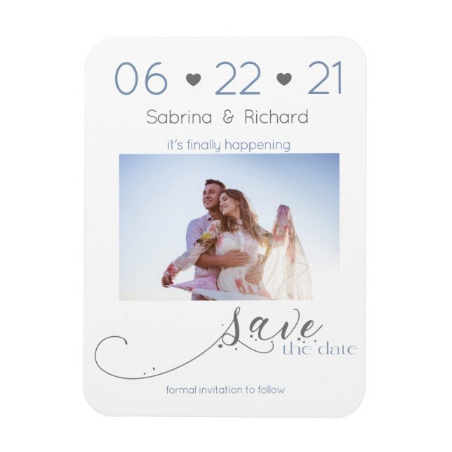 Dusty Blue One Photo Minimalist  Save the Date Magnet (Vertical)