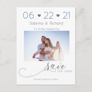 Dusty Blue One Photo Minimalist  Save the Date Postcard
