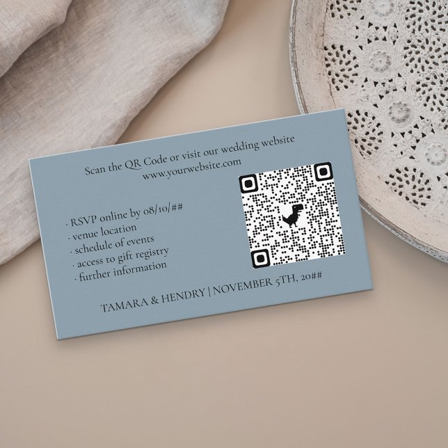 Dusty Blue Online RSVP QR Code Wedding Enclosure Card (Creator Uploaded)