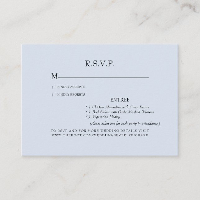Dusty Blue Options Wedding RSVP Enclosure Card (Front)