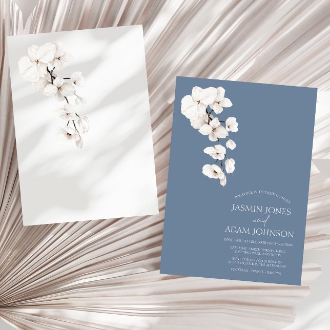 Dusty Blue Orchid Elegant Wedding Invitation (Modern Dusty Blue Orchids Flowers Wedding Invitation)