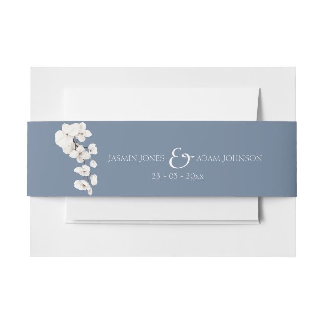 Dusty Blue Orchid Wedding Invitation Invitation Belly Band (Front Example)