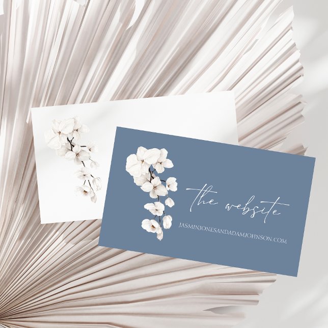 Dusty Blue Orchid Wedding Website Enclosure Card (Modern Dusty Blue Orchids Wedding Website Enclosure Card)