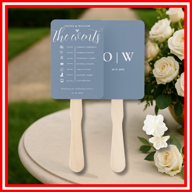 Dusty Blue Order of Events Wedding Program Hand Fa Fan (Creator Uploaded)