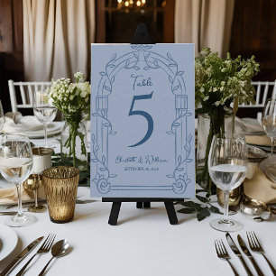Dusty Blue Ornate Arch Wedding Table Number Card