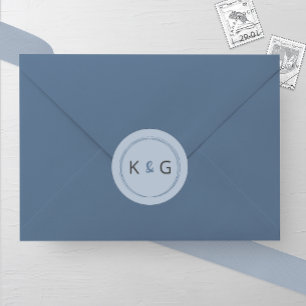 Dusty Blue Oval Monogram Wedding Classic Round Sticker