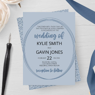 Dusty Blue Oval Wedding Invitation