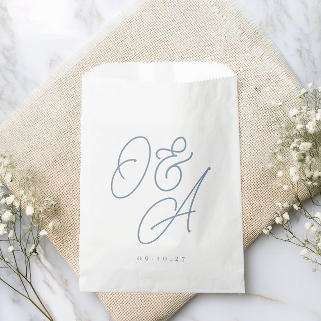 Dusty Blue Oversized Script Monogram Wedding Favour Bag (Creator Uploaded)