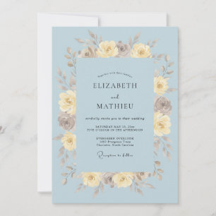 Dusty Blue Painted Bloom Wedding Invitation