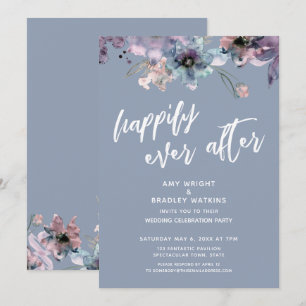 Dusty Blue Painted Floral Happily Ever After Invitation