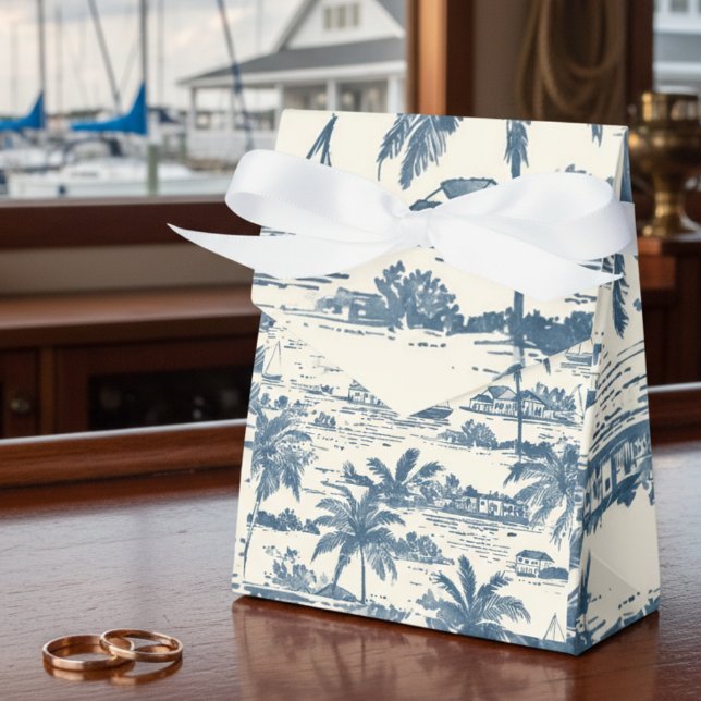 Dusty Blue Painted Pattern Gift Box with Bow (Elevate your gifting with this luxurious coastal gift box!)