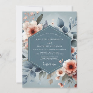 Dusty Blue Painterly Flora Wedding Invitation