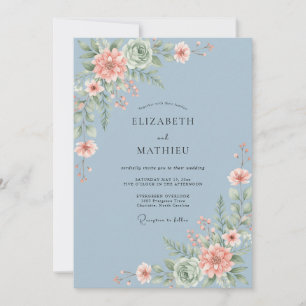 Dusty Blue Painterly Swirl Wedding Invitation
