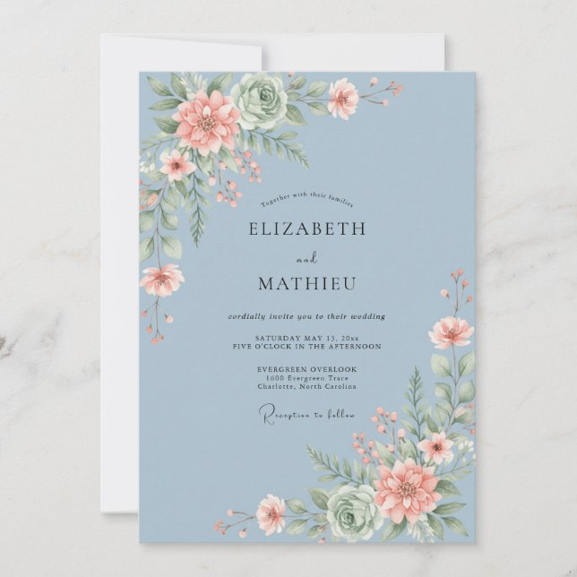 Dusty Blue Painterly Swirl Wedding Invitation (Front)