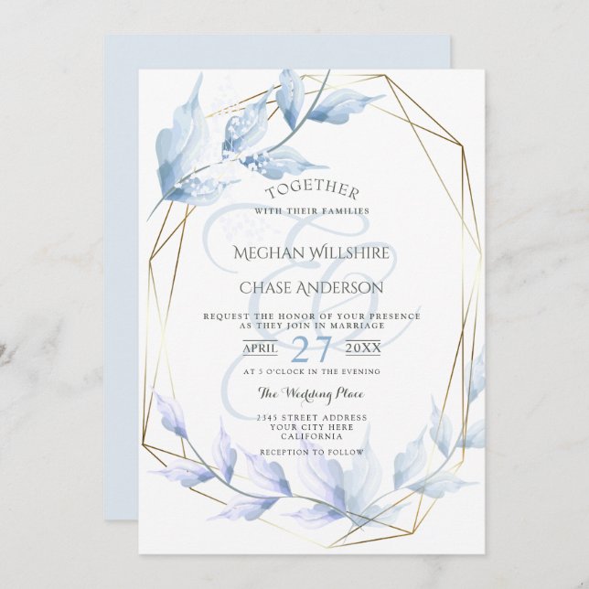 Dusty Blue  Pale Lilac Foliage Invitation (Front/Back)