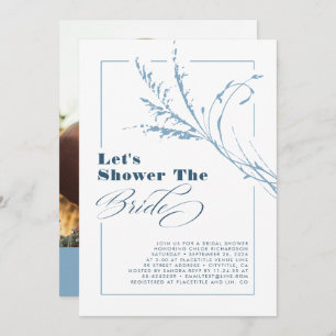 Dusty Blue Pampas Grass Boho Bridal Shower Photo Invitation