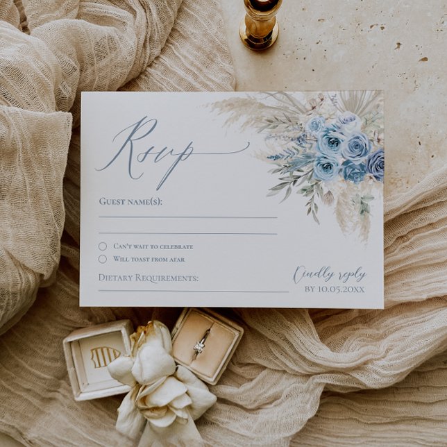 Dusty Blue Pampas Grass Boho Wedding RSVP Reply Card (Dusty Blue Pampas Grass Boho Wedding RSVP Reply Card)