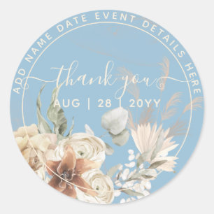 Dusty Blue Pampas Grass Thank You Favour Classic Round Sticker
