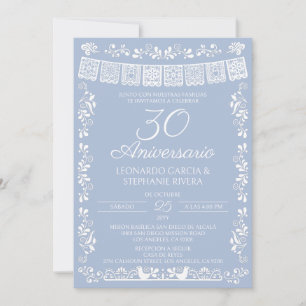 Dusty Blue Papel Picado 30th Anniversary Invitation