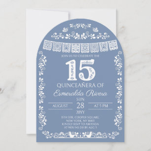 Dusty Blue Papel Picado Quinceañera 15th Birthday Invitation