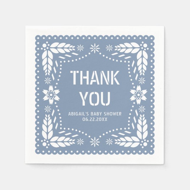 Dusty blue papel picado Thank You Baby boy Shower Napkin (Front)
