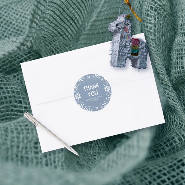 Dusty blue papel picado Thank You Baby Girl Shower Classic Round Sticker (Creator Uploaded)