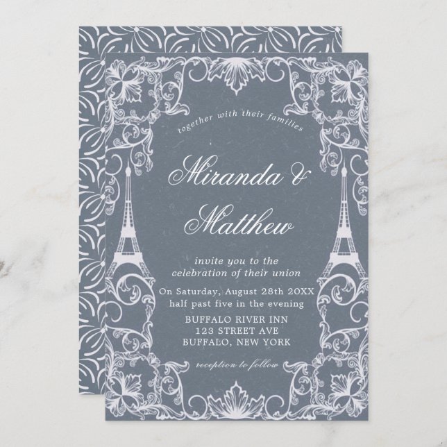 Dusty Blue Paris France Theme Wedding  (Front/Back)
