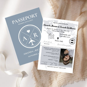 Dusty Blue Passport Photo Wedding Invitation