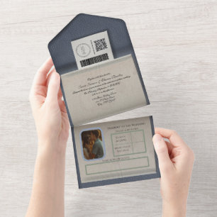 Dusty Blue Passport Style All in One Invitation