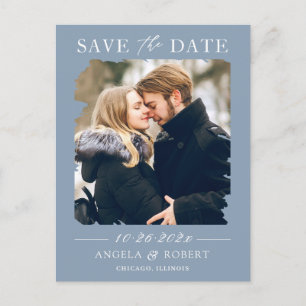 Dusty Blue Pastel Photo Frame Save the Date Postcard