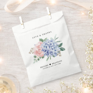 Dusty Blue Pastel Pink hydrangea Botanical Wedding Favour Bag