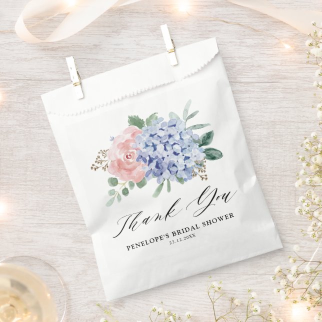 Dusty Blue Pastel Pink hydrangeas  Bridal Shower Favour Bag (Clipped)