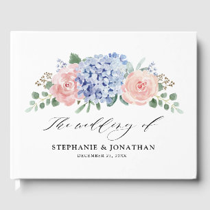 Dusty Blue Pastel Pink hydrangeas Wedding Guest Book