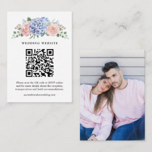 Dusty Blue Pastel Pink hydrangeas Wedding QR Code Enclosure Card