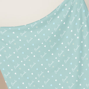 Dusty-blue pattern of hearts with repeating name fleece blanket